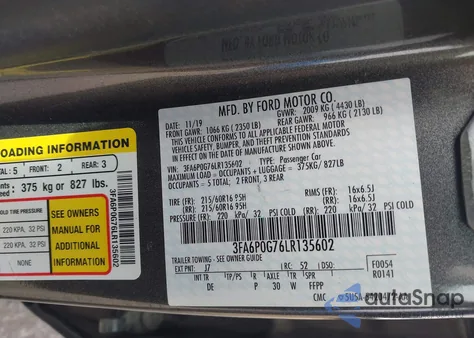 2020 Ford Fusion S из США, поврежденный, VIN 3FA6P0G76LR135602